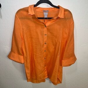 Chico's Orange Linen Button-Up Shirt